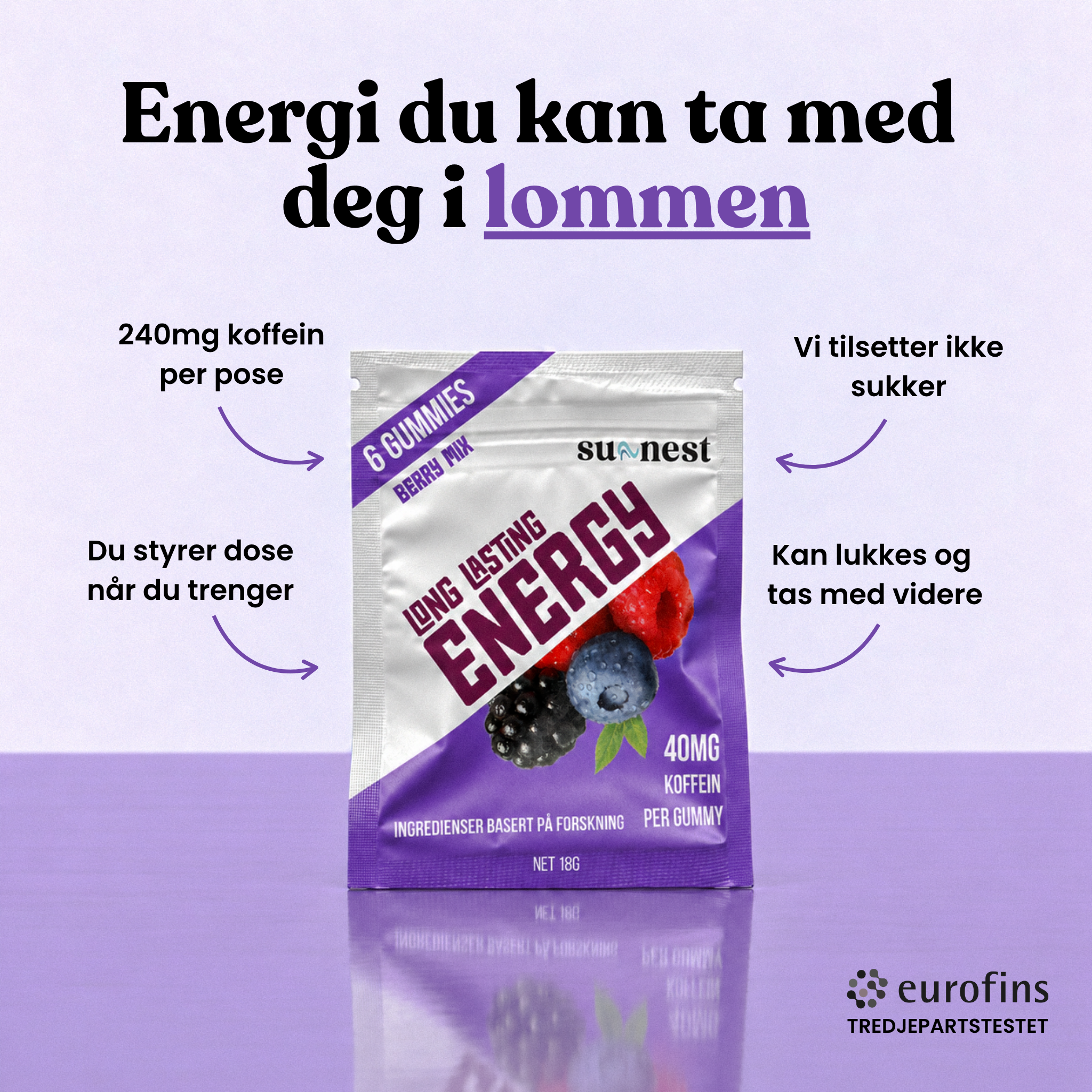 Energy Gummies Berry Mix 6 Poser, Berry Mix 12 Poser, Berry Mix 24 Poser – produktbilde