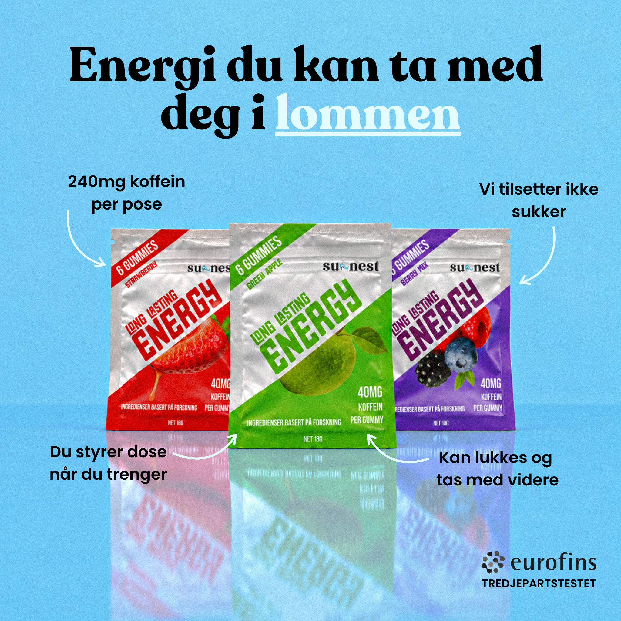 Energy Gummies Alle smakene 6 Poser, Alle smakene 12 Poser, Alle smakene 24 Poser – produktbilde
