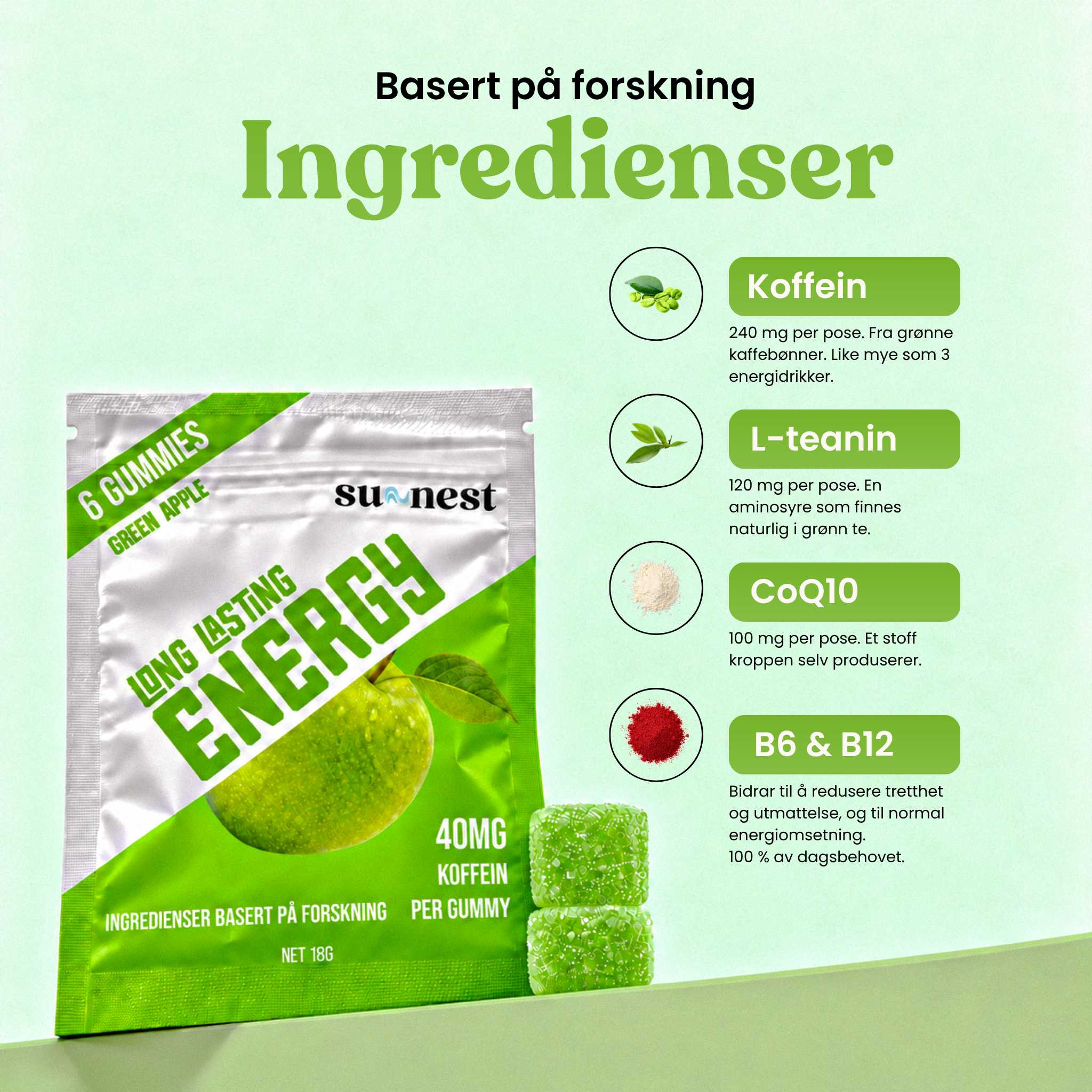 Energy Gummies Eple 6 Poser, Eple 12 Poser, Eple 24 Poser – ingredienser