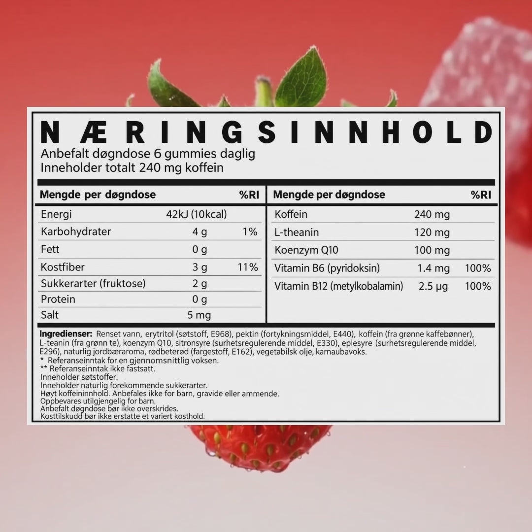 Energy Gummies Jordbær 6 Poser, Jordbær 12 Poser, Jordbær 24 Poser – video
